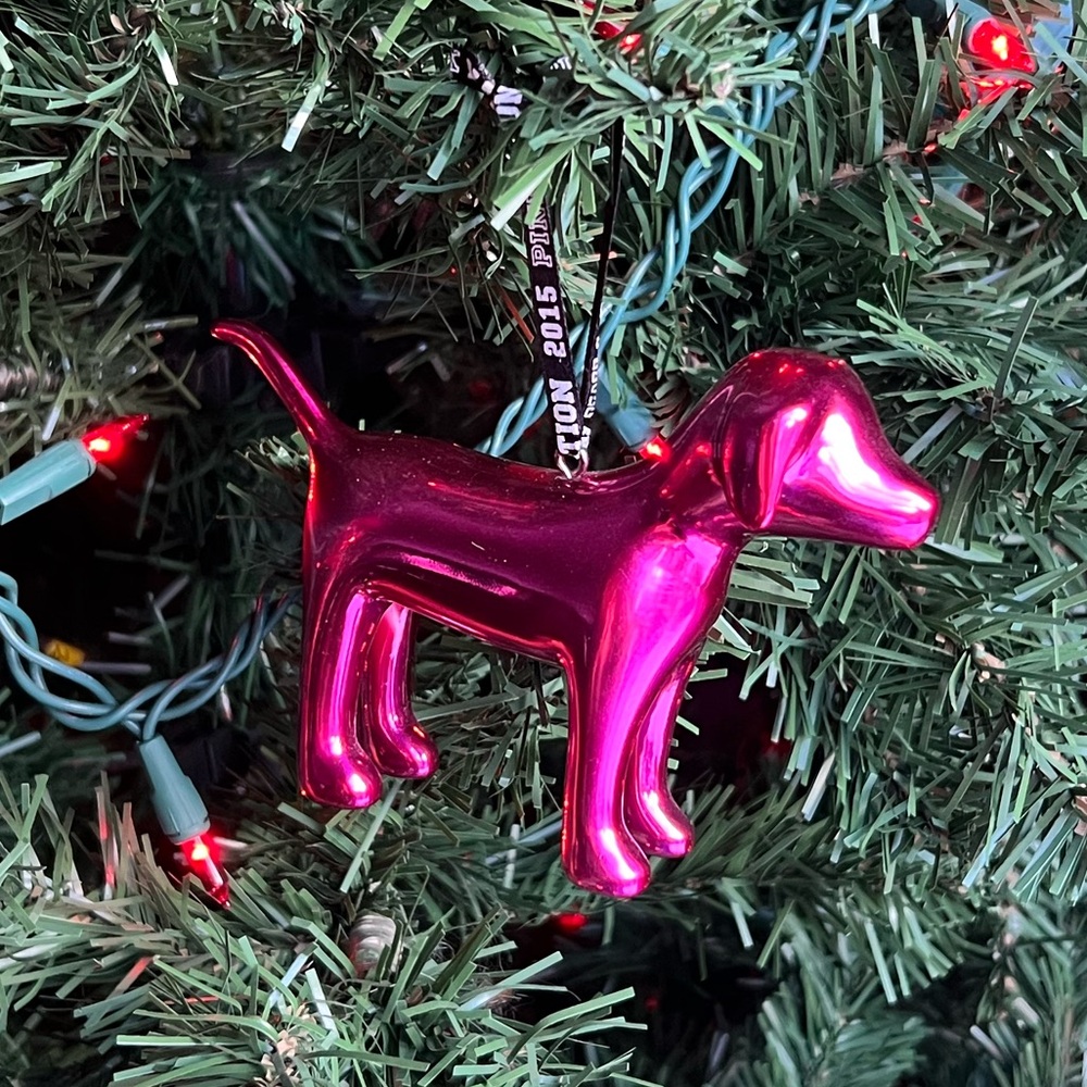 PINK Victoria’s Secret Chrome Pink Dog Christmas Tree Ornament New